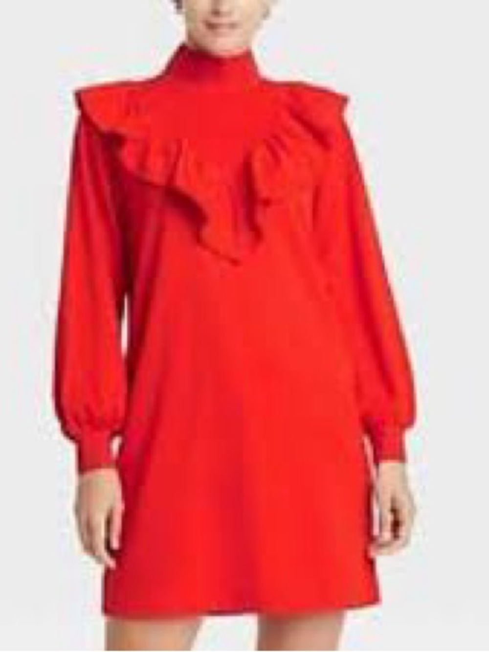 Who What Wear Red Mock Neck Ruffle V-
Front Long Sleeve Mini Dress